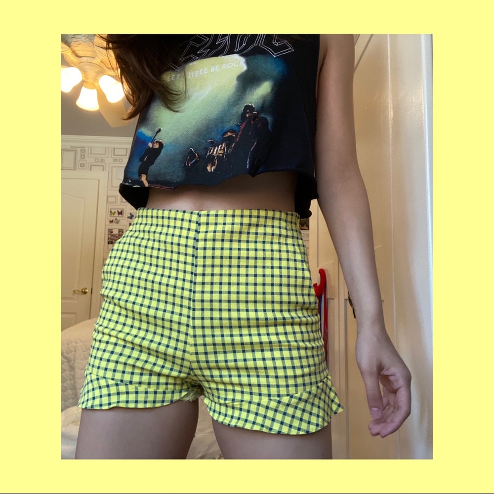 Yellow Zara Gingham Pattern Ruffle Shorts